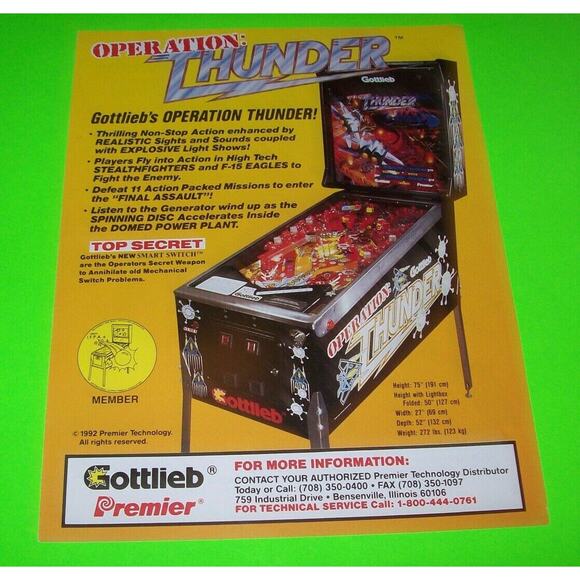 Operation Thunder Pinball FLYER Original NOS 1992 Space Age Promo Art Vintage - Picture 1 of 3